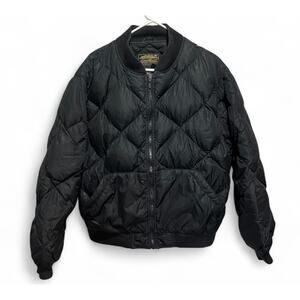 Vintage Eddie Bauer Goose Down Black Bomber Puffer Jacket Coat Mens Large